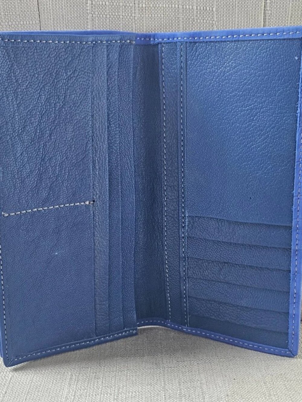 Long Wallet Cardholder Blue Genuine Leather Billfold Clutch Purse Handma - Picture 7 of 12